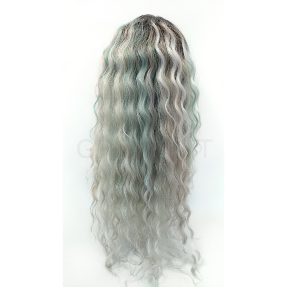 Gray pink blue lace front long wavy wig - Picture 3 of 6